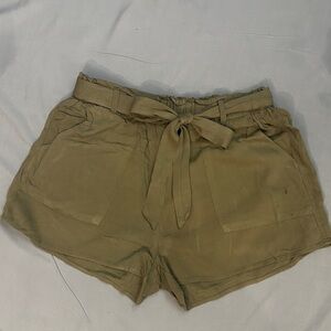 High Waist Tan Women's Shorts with Tie Belt